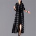 Elegant black Plaid maxi coat trendy plus size stand collar Winter boutique pockets coats