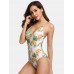 Women Banana Print Criss  Cross Spaghetti Straps One Piece Beach Swimwear