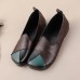 Women Casual Retro Colorblock Genuine Leather Soft Comfortable Lazy Flat Shoes