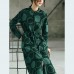 Luxury blackish green dotted  maxi coat casual Jacquard Peter pan Collar  Fine baggy dresses