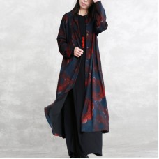 Luxury print cotton blended Coat oversize pockets outwear Fashion long sleeve baggy trench coat