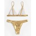 Women Triangle Bronzing Solid Color Thong Bikini