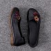 Women Vintage Floral Round Toe Genuine Leather Soft Sole Slip On Comfy Flats