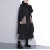 New black Winter coat oversize Hooded zippered outwear fine pockets trench coat