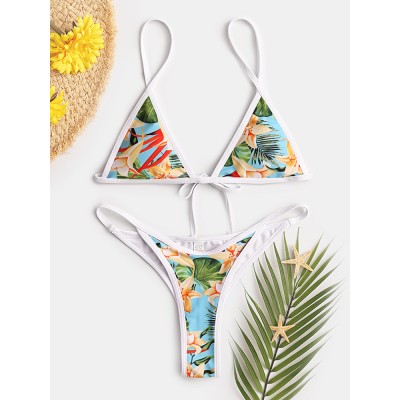 Women Tropical Print Triangle String Hot Swimwear Backless Bikini