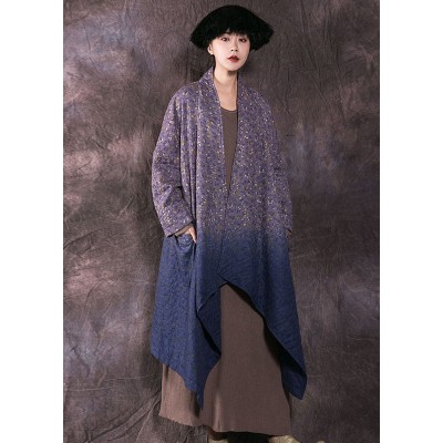 Boho Blue Print Pockets Fine Cotton Filled Winter wrap coat